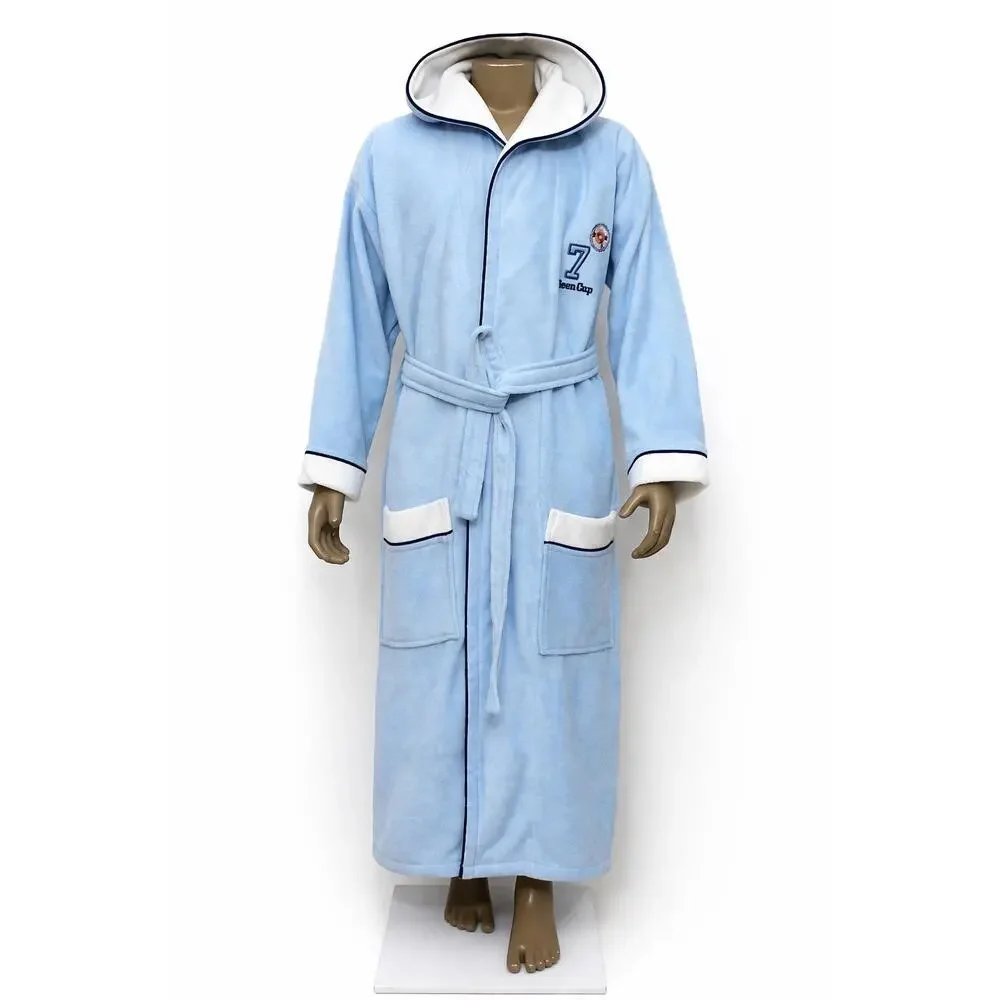 Kids Hooded Bathrobe 100% Cotton Blue 10-12Y Soft Terry Robe Belted - Picture 3 of 7